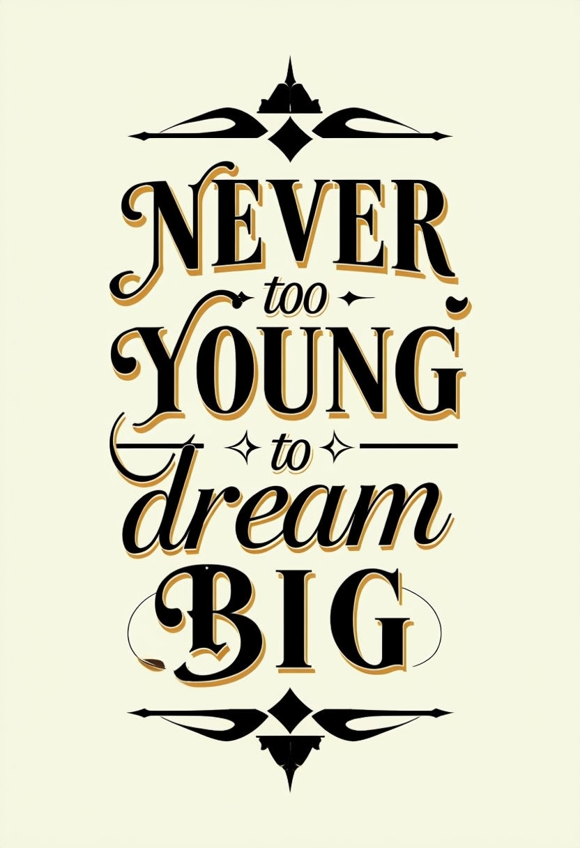 Motivational Quote 'Never Too Young to Dream Big' Art