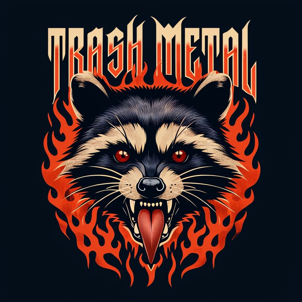 Fierce Raccoon with Trash Metal Flames T-Shirt