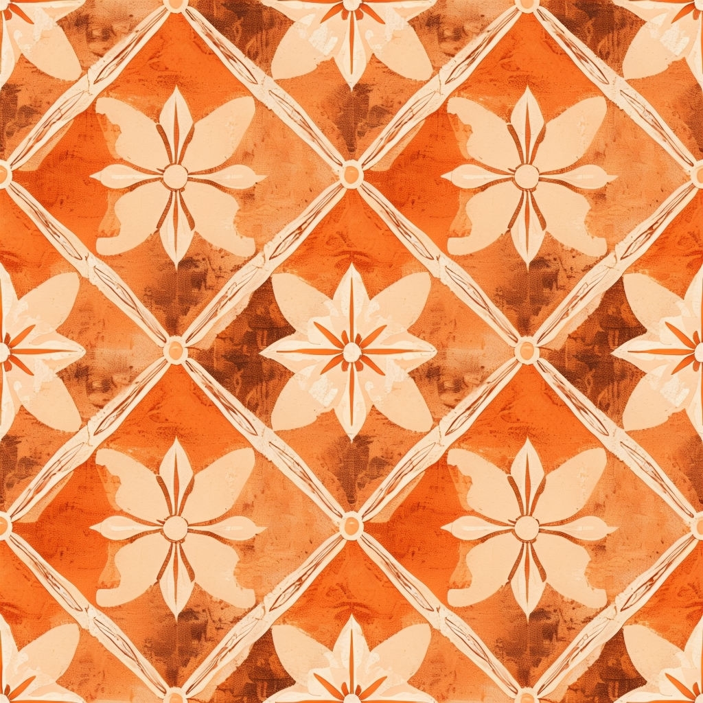 Geometric Floral Diamond Pattern in Warm Hues Seamless Pattern