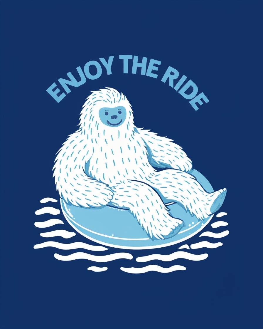 Playful Yeti Enjoy the Ride Cartoon Illustration T-Shirt