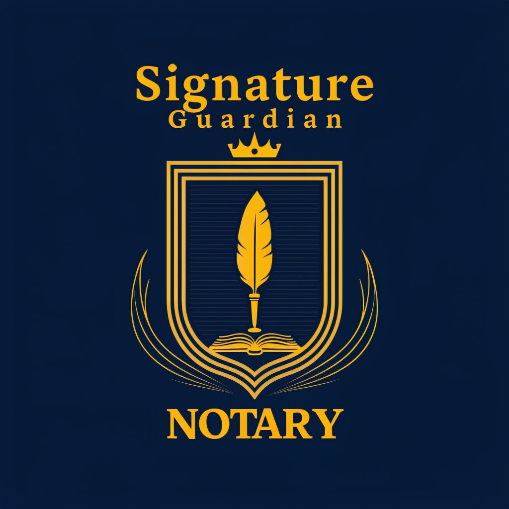 Elegant Gold Shield Notary Logo Design on Navy Blue Background