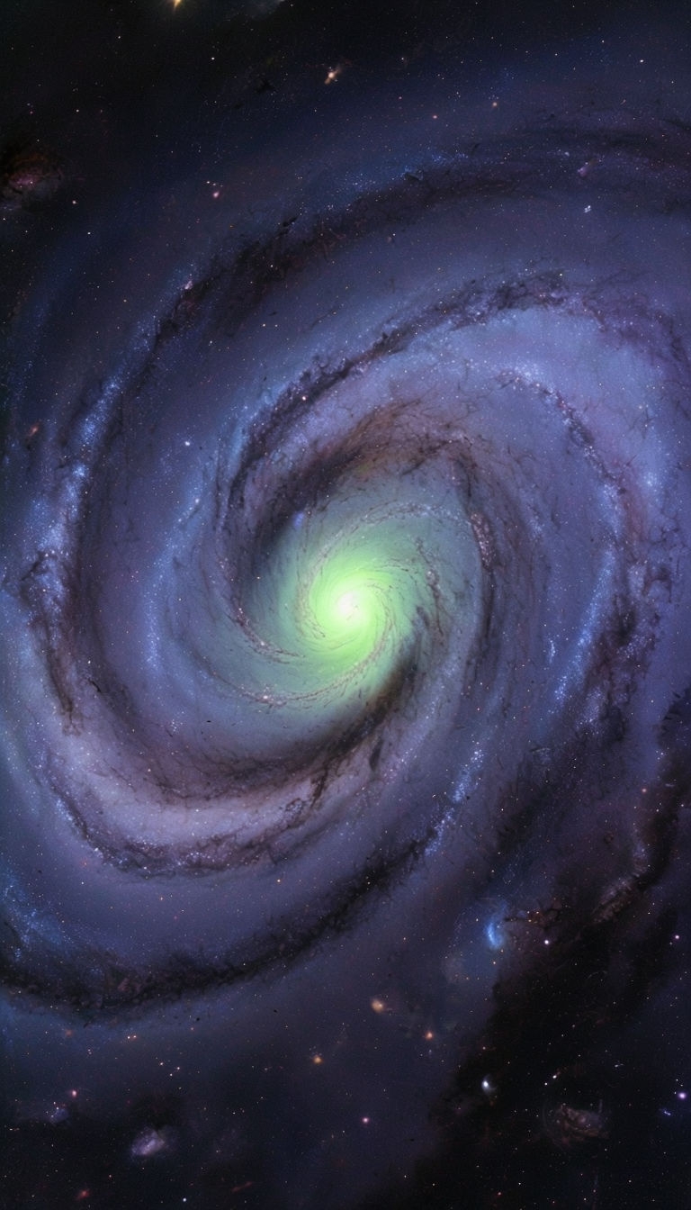 Stunning Neon Green Spiral Galaxy with Cosmic Details Mobile Wallpaper