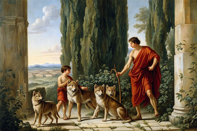 Epic scene of Romulus and Remus two brothers as children con... by ...