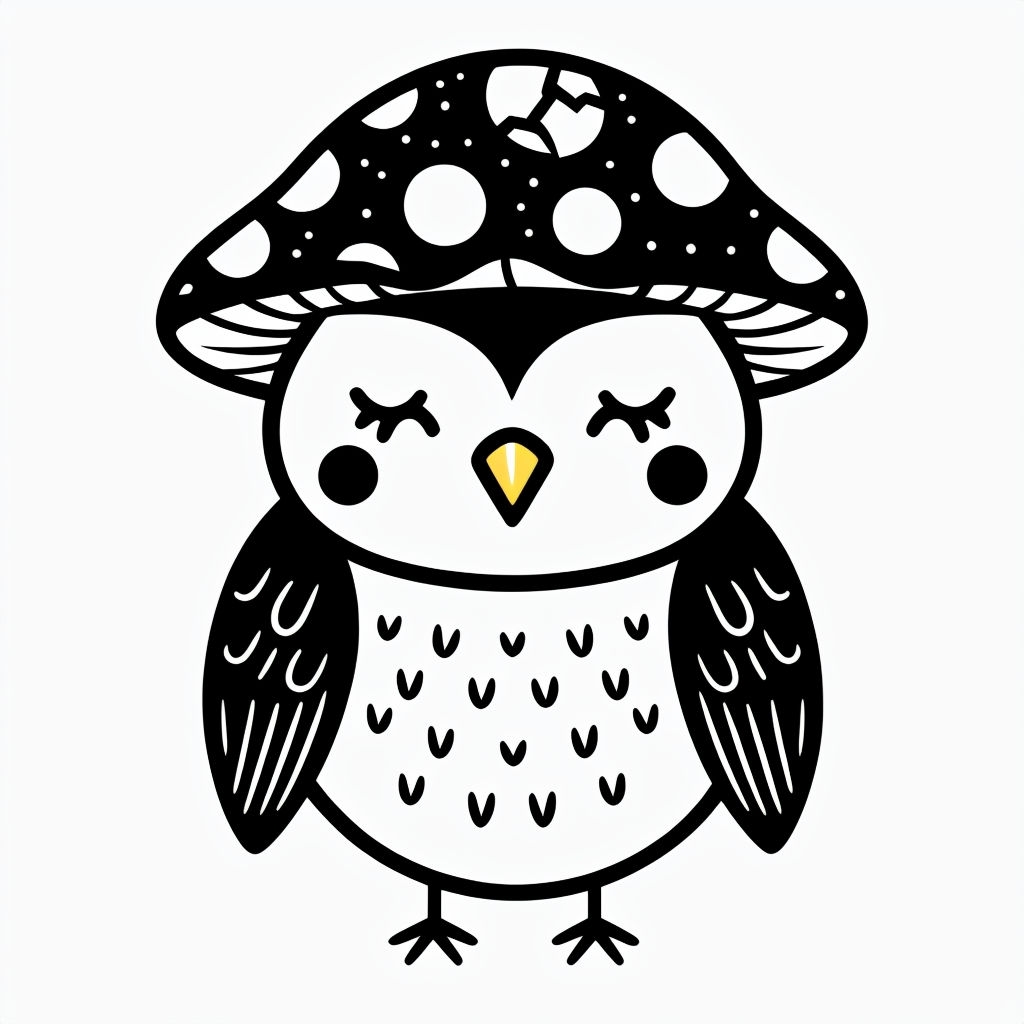 Cute Cartoon Black and White Owl Illustration Sticker