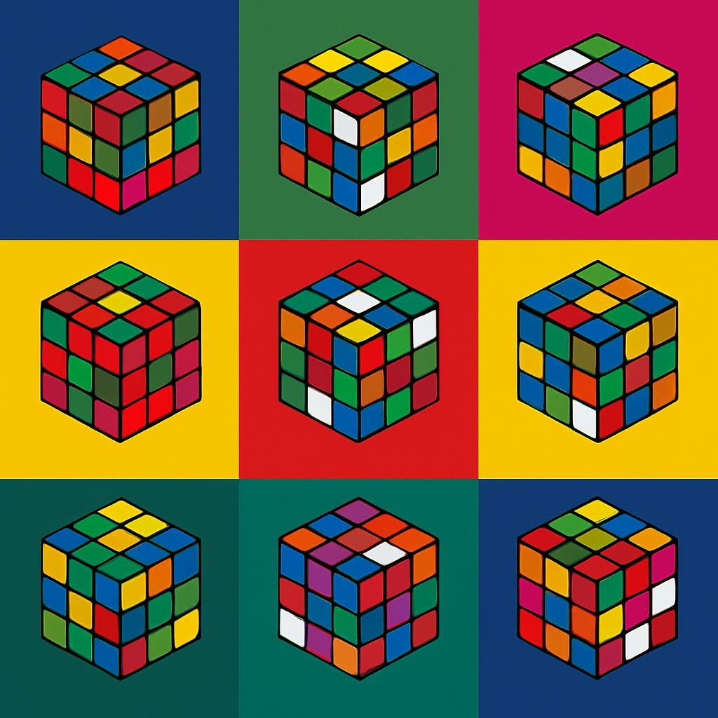 Vibrant Rubik's Cubes Grid Design Digital Art Seamless Pattern