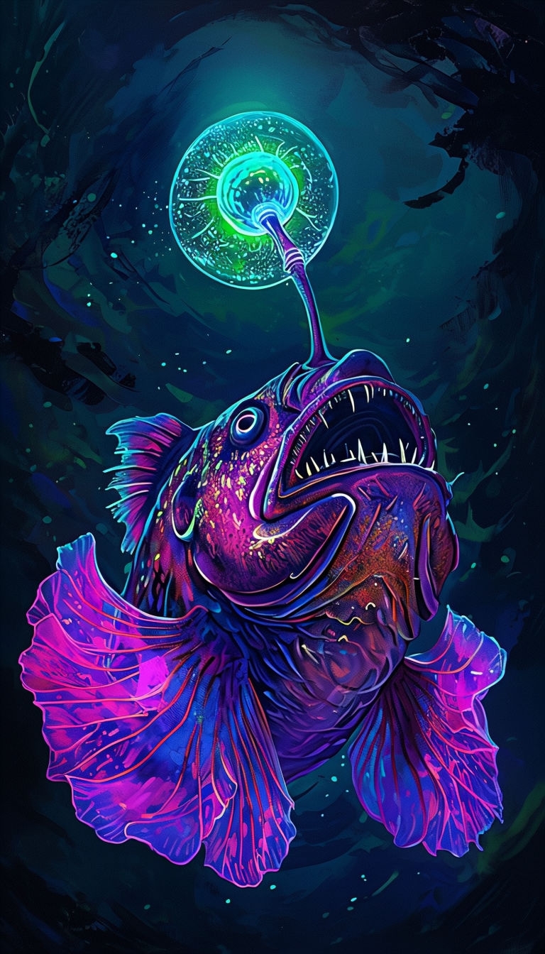 Vibrant Bioluminescent Anglerfish Digital Art Phone Case Cover