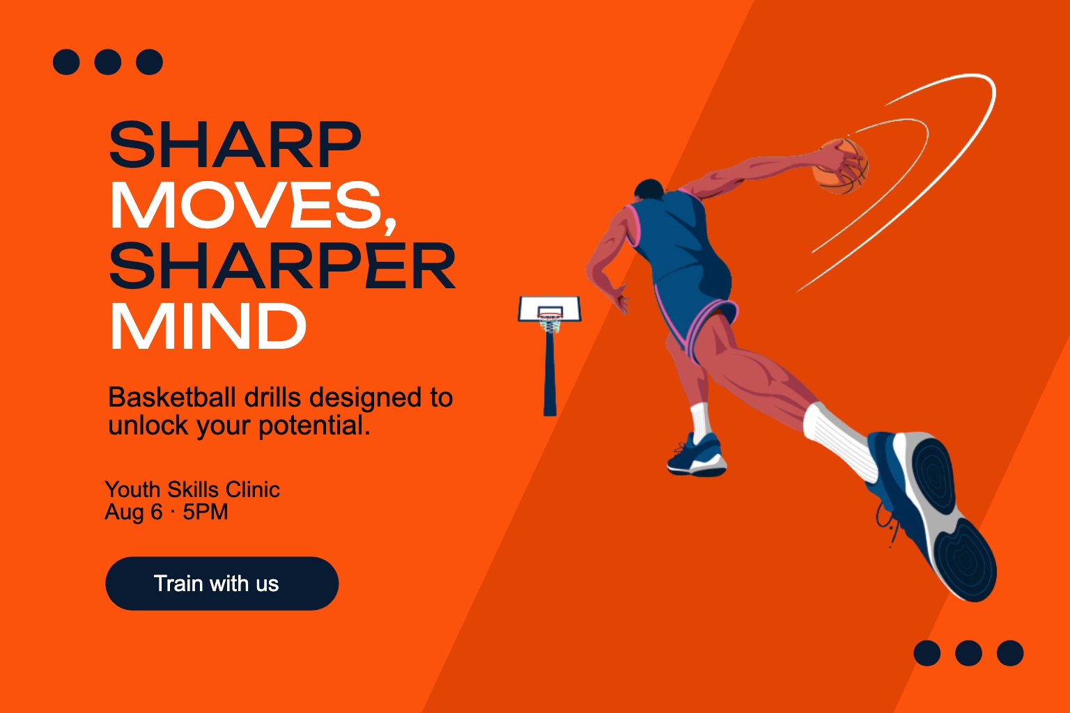 Dynamic Basketball Training Promotion Poster with Bold Text Banner