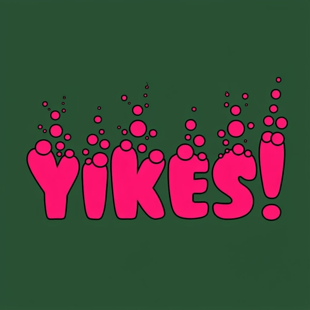 Playful Electric Pink 'YIKES!' Cartoon T-Shirt Design
