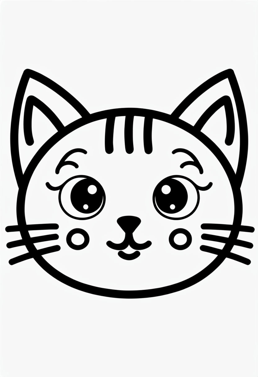 Minimalist Cartoon Cat Face Line Drawing Coloring Book Pages