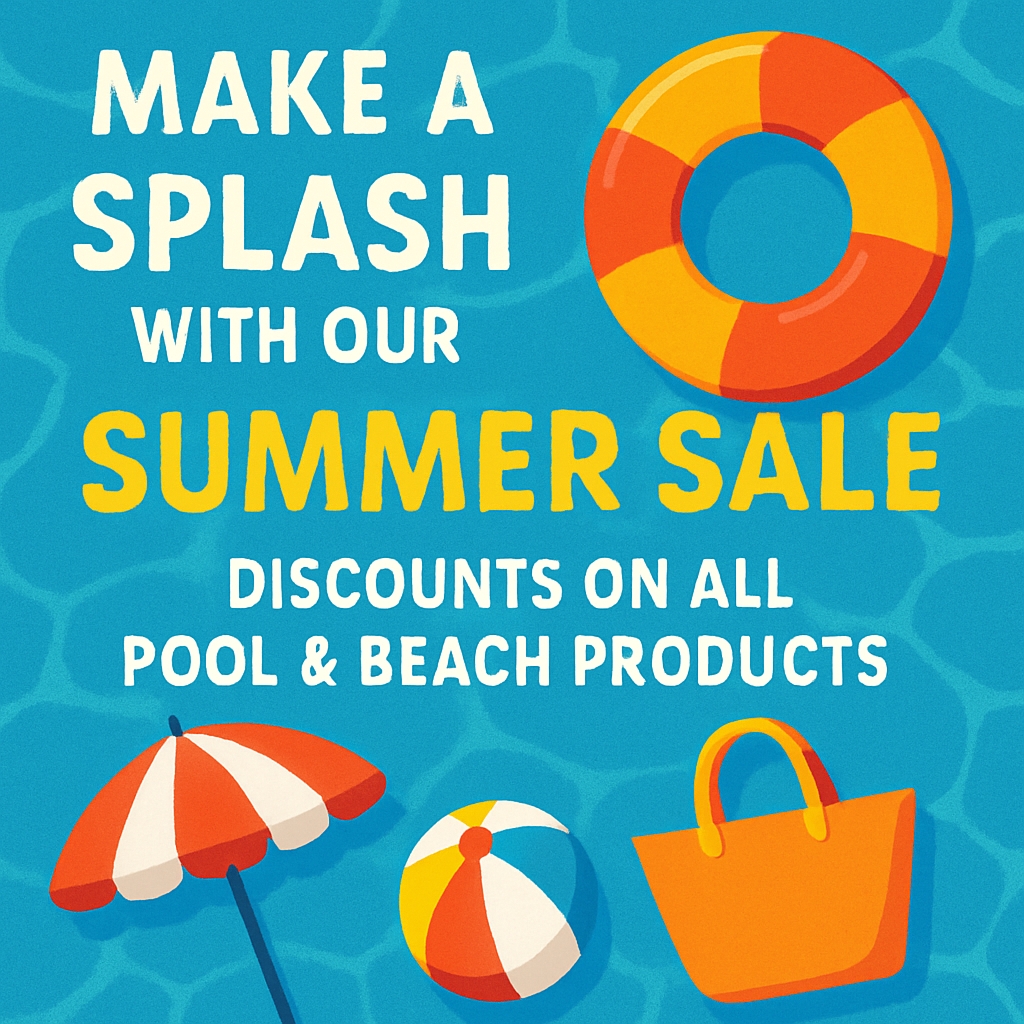 Vibrant Summer Sale Advertisement for Pool and Beach Products Social Media Post