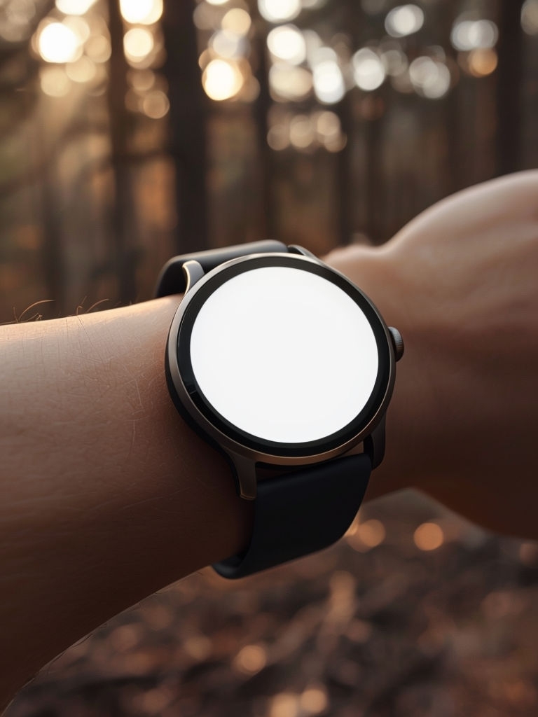 Sleek Modern Smartwatch Close-Up in Natural Dawn Setting Mockup