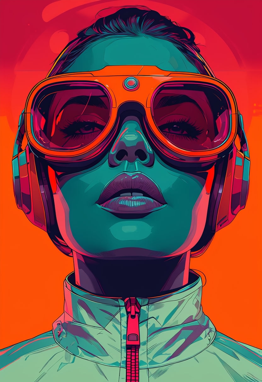 Futuristic Teal Character with Vibrant Goggles and Headphones Art