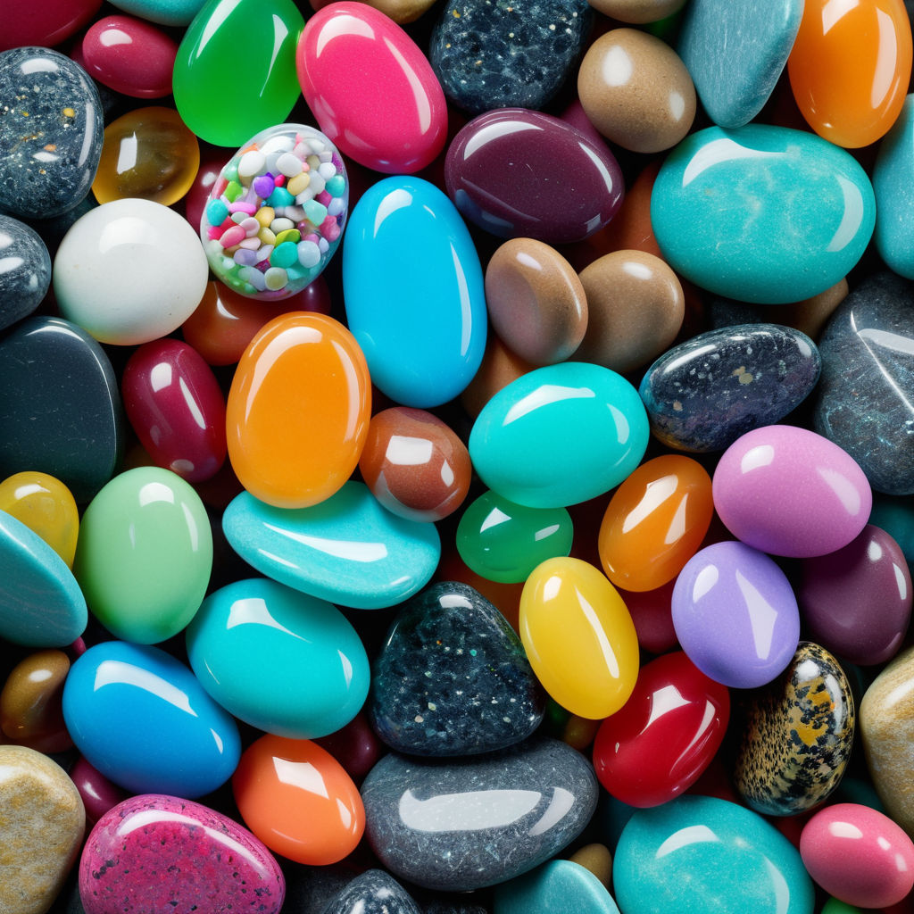 A close up of a bunch of colorful rocks and pebbles by Noman Khalid ...