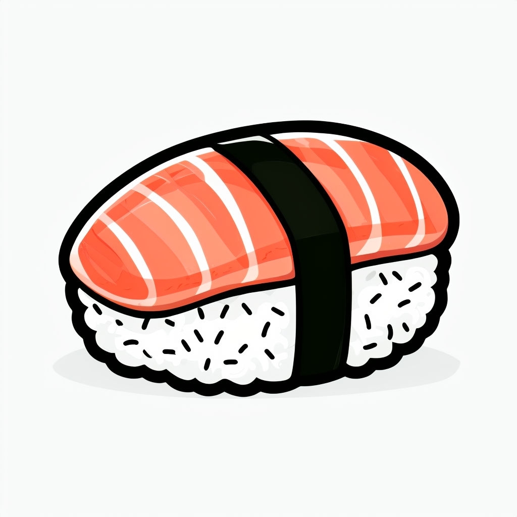 Vibrant Cartoon Sushi Illustration with Salmon and Nori Sticker