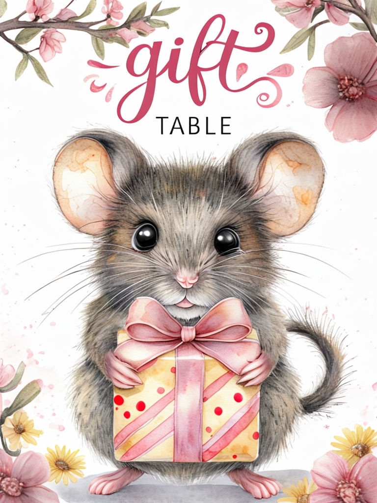 Cheerful Spring Gift Mouse Illustration with Decorative Elements Event Sign