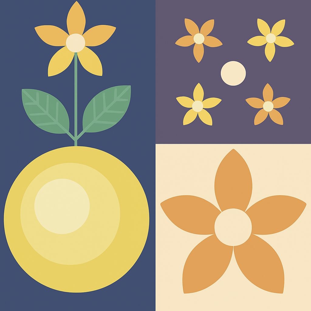 Minimalist Floral Design in Three Sections Seamless Pattern