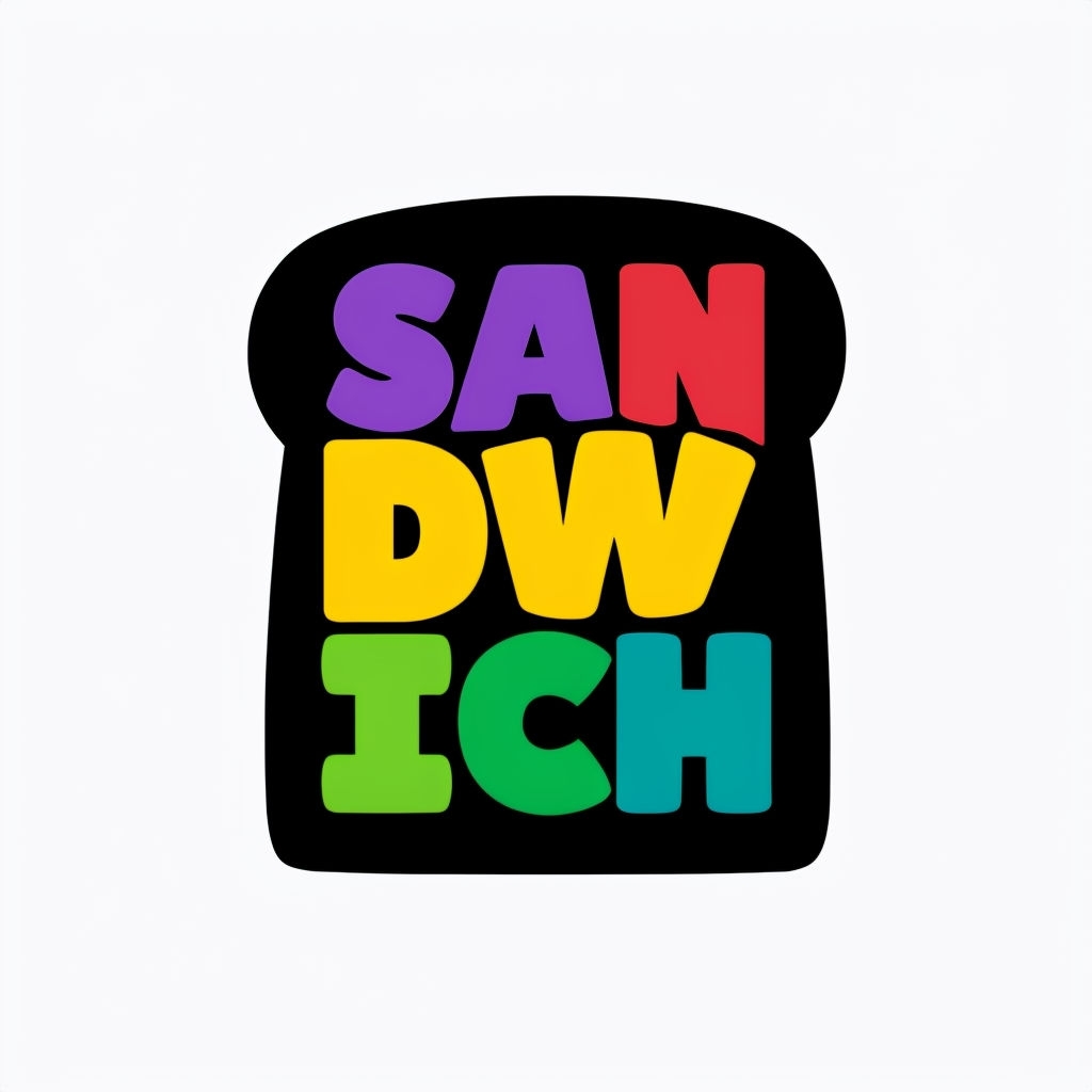Vibrant Sandwich Logo Design with Colorful Letters Sticker