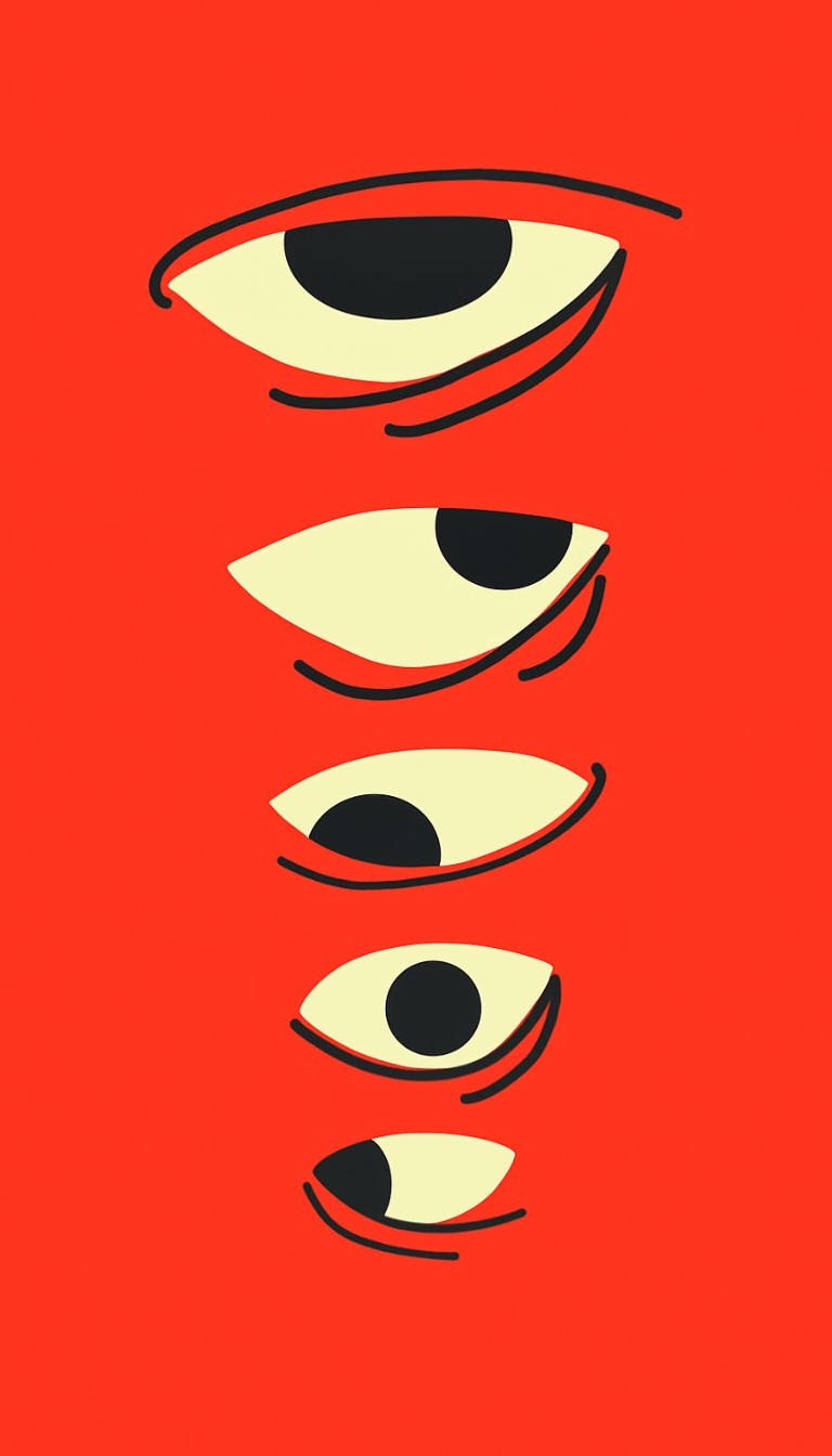 Surreal Minimalist Cartoon Eyes Illustration on Red Phone Case Cover