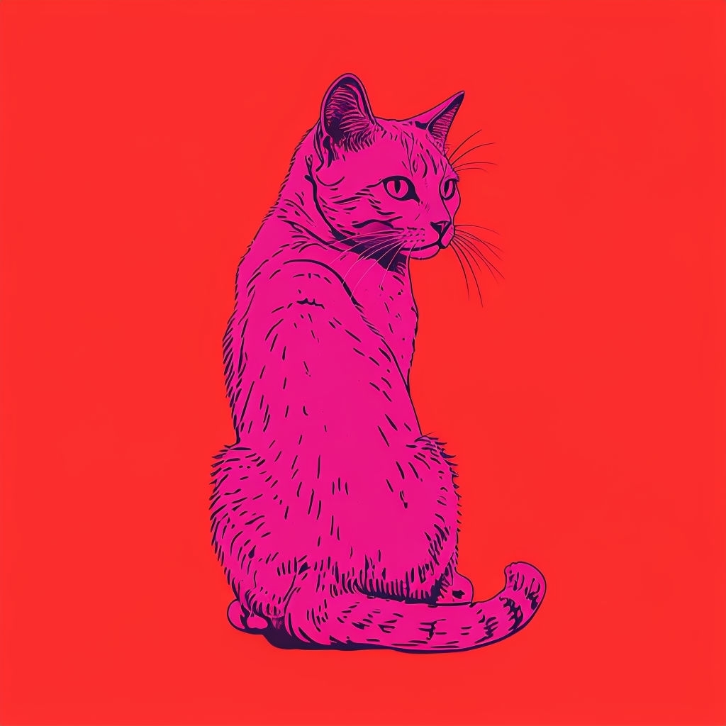 Vibrant Pink Cat Minimalist Illustration T-shirt