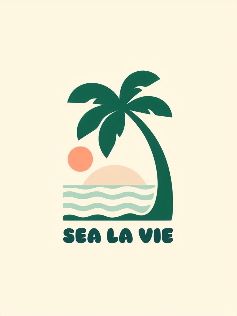 Stylized Palm Tree with Sea La Vie Text T-Shirt