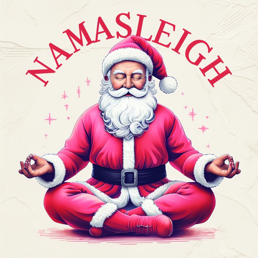 Meditative Santa Claus in Lotus Pose Namasleigh Illustration Card