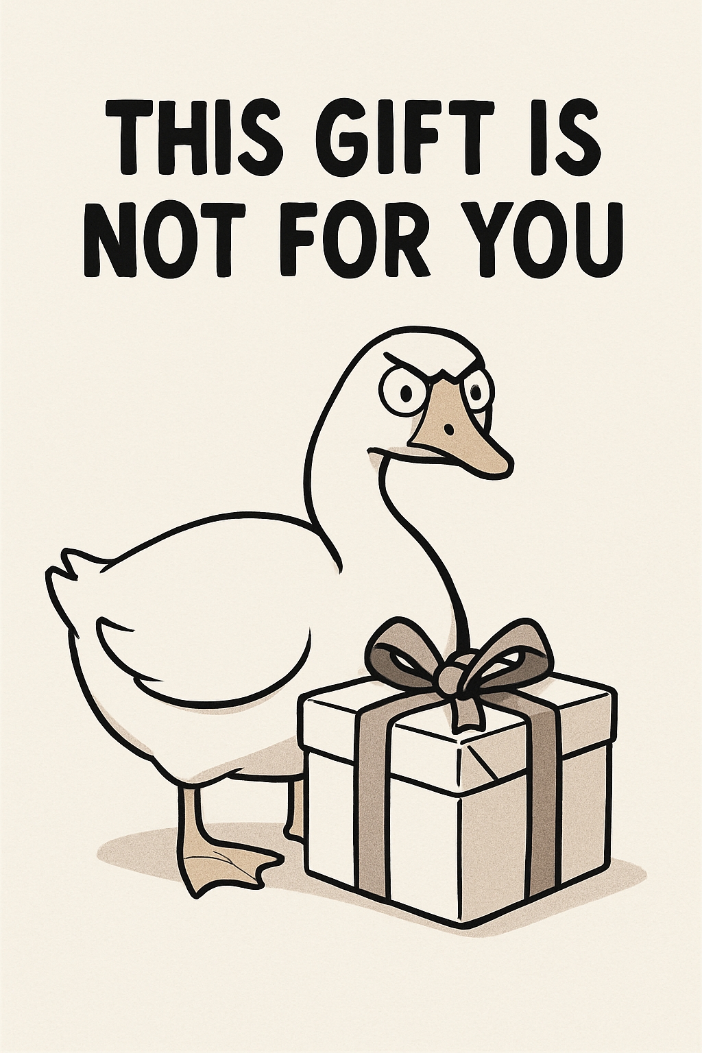 Annoyed Duck with Gift Box Humorous Illustration Card