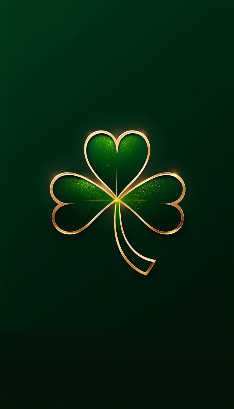 Elegant Golden Shamrock Minimalist Digital Illustration Mobile Wallpaper