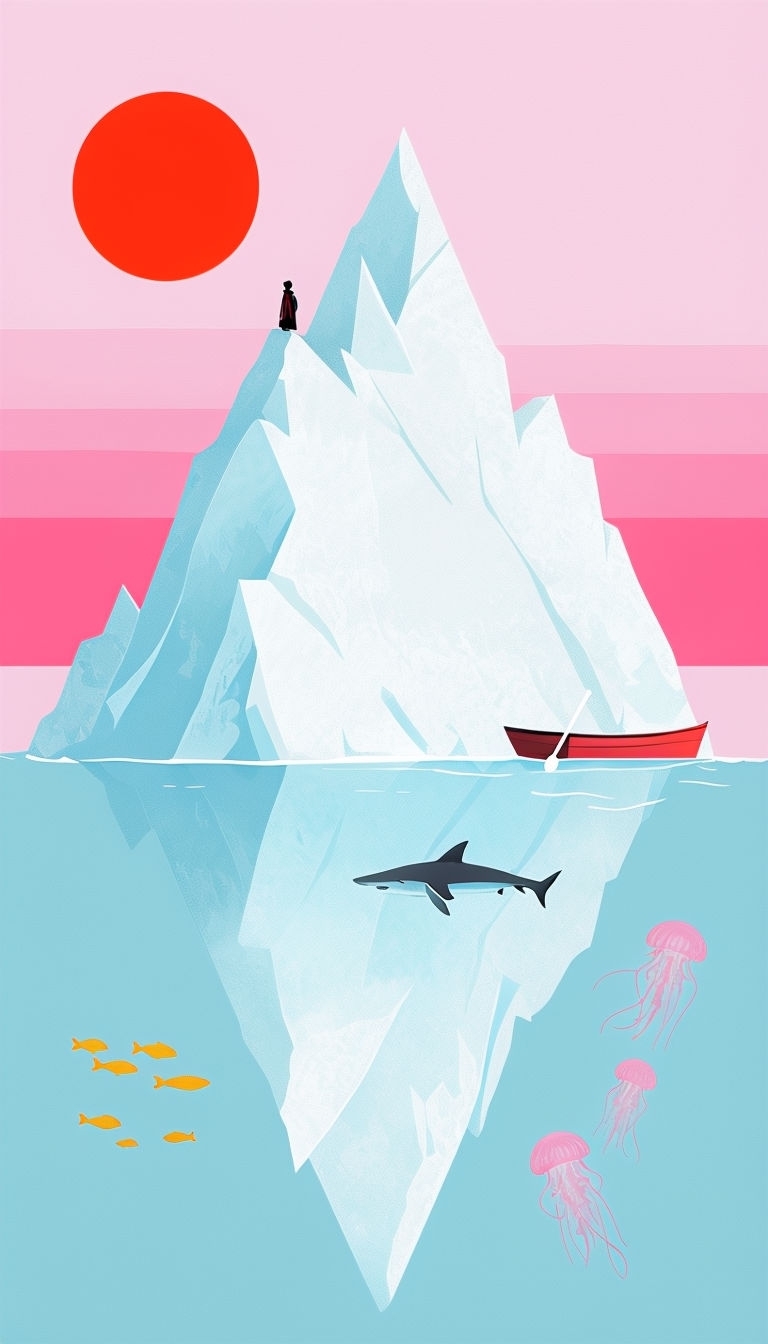 Serene Minimalist Iceberg Scene with Marine Life Mobile Wallpaper