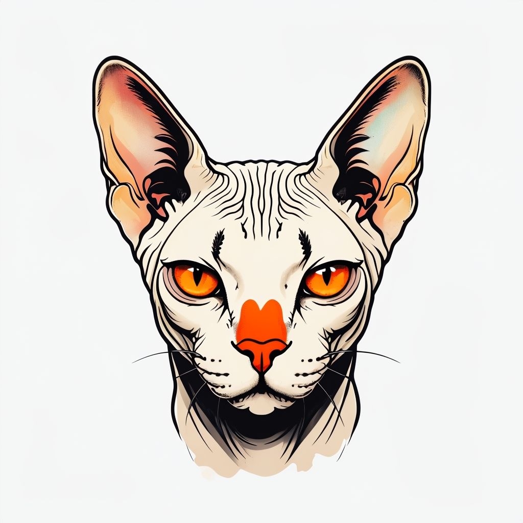 Vibrant Sphynx Cat Face Illustration with Intricate Patterns Sticker