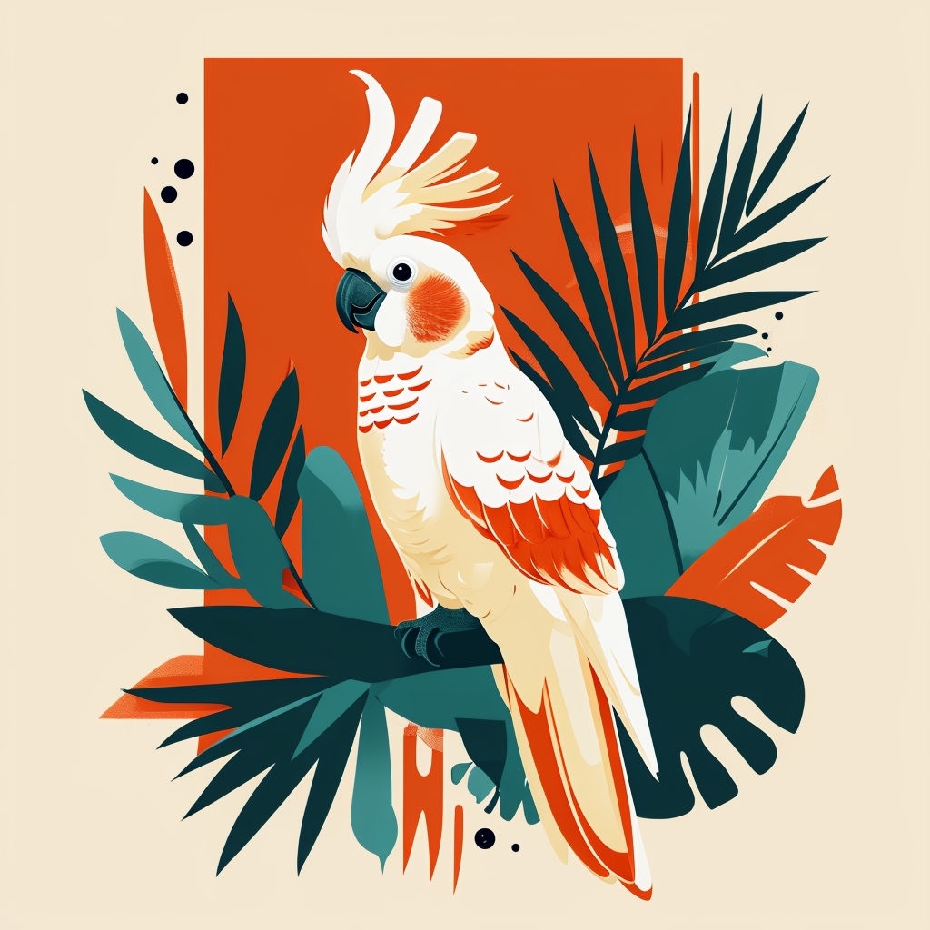 Minimalist White Cockatoo Illustration on Burnt Orange T-Shirt