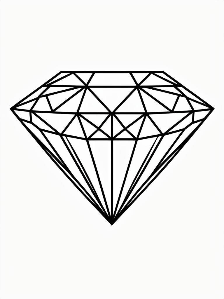 Intricate Line Drawing of a Symmetrical Diamond Illustration Coloring Book Pages