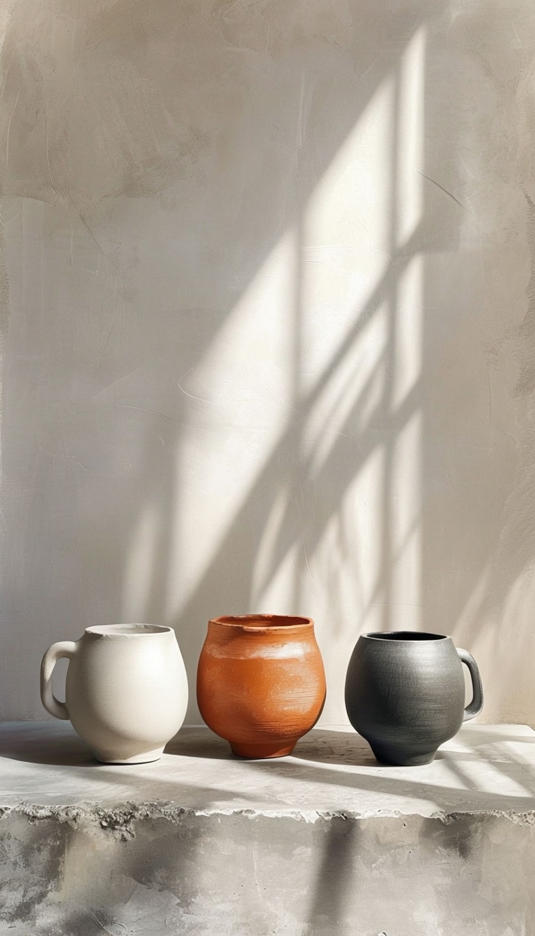 Minimalist Ceramic Cups Still Life Digital Art Mobile Wallpaper