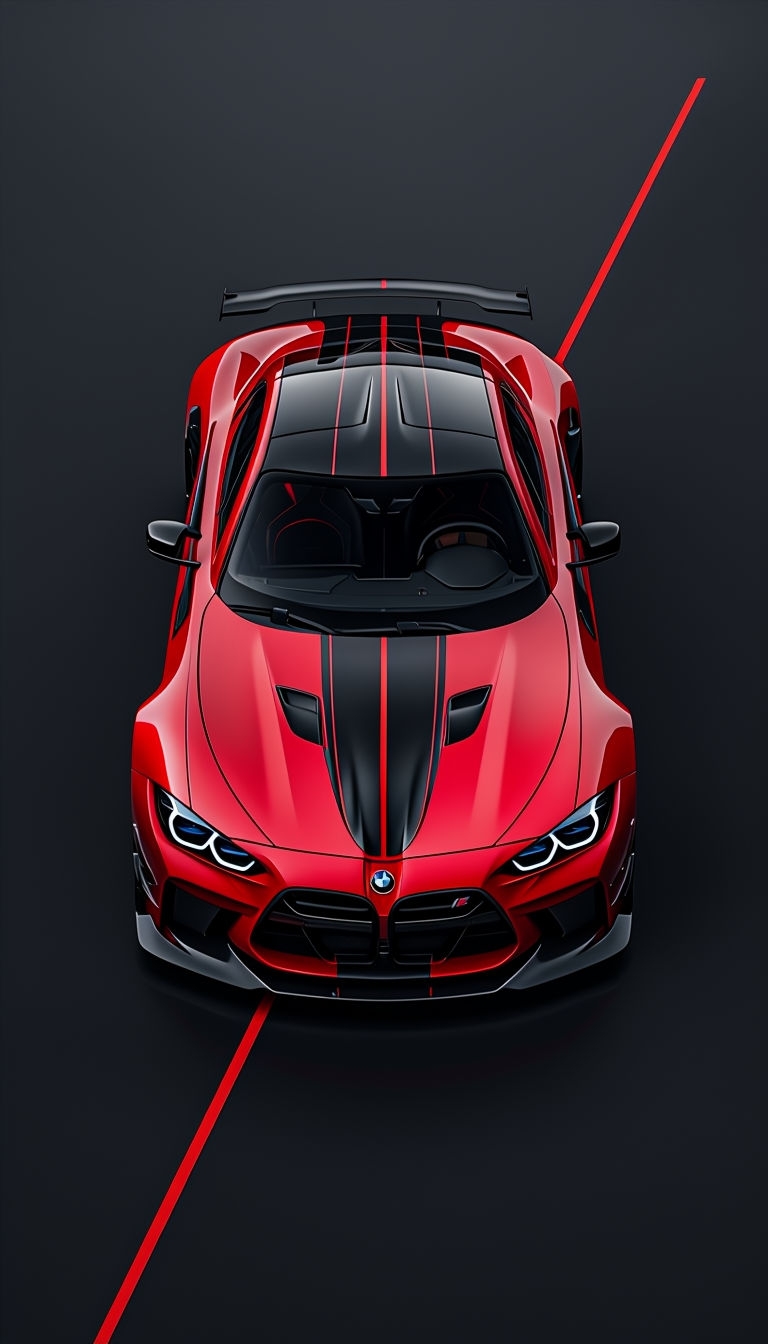 Sleek Red Sports Car with Black Stripes on Charcoal Background Mobile Wallpaper