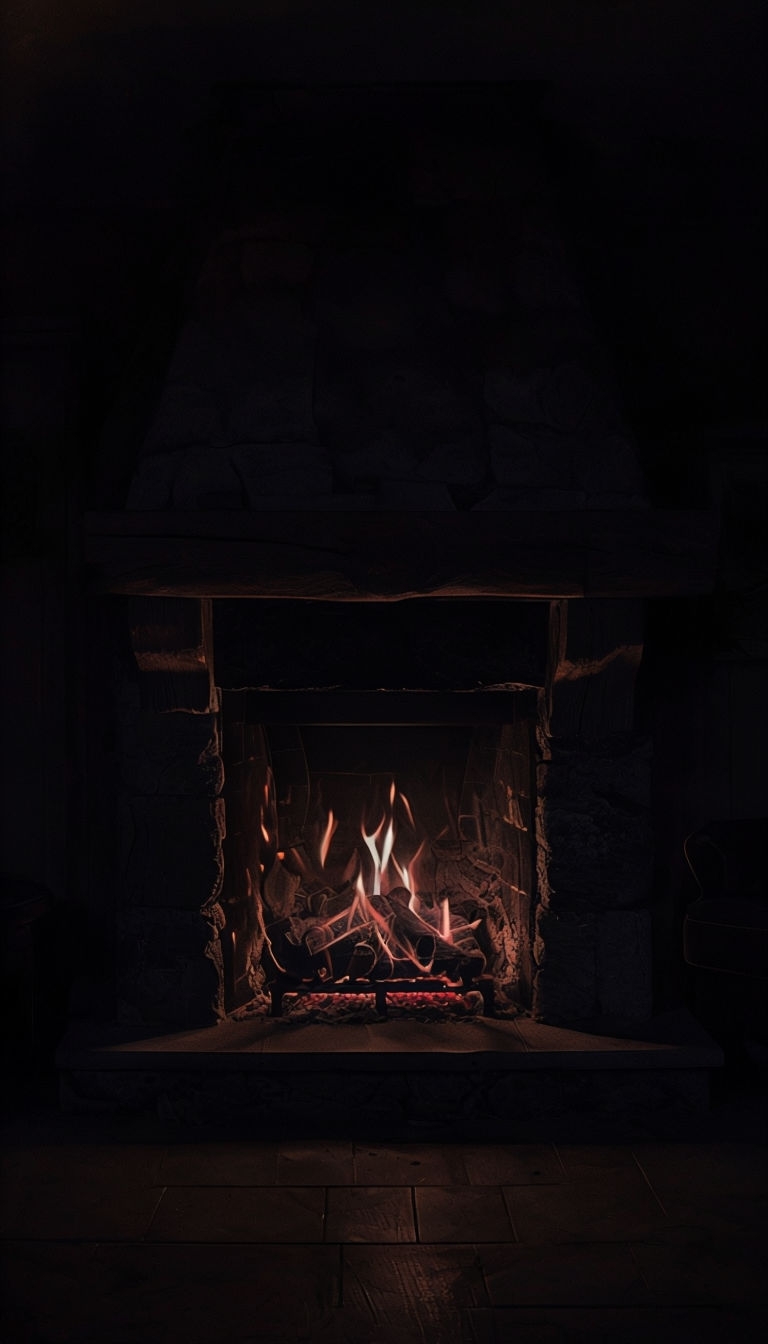 Cozy Glowing Fireplace in Dark Room Photography Mobile Wallpaper