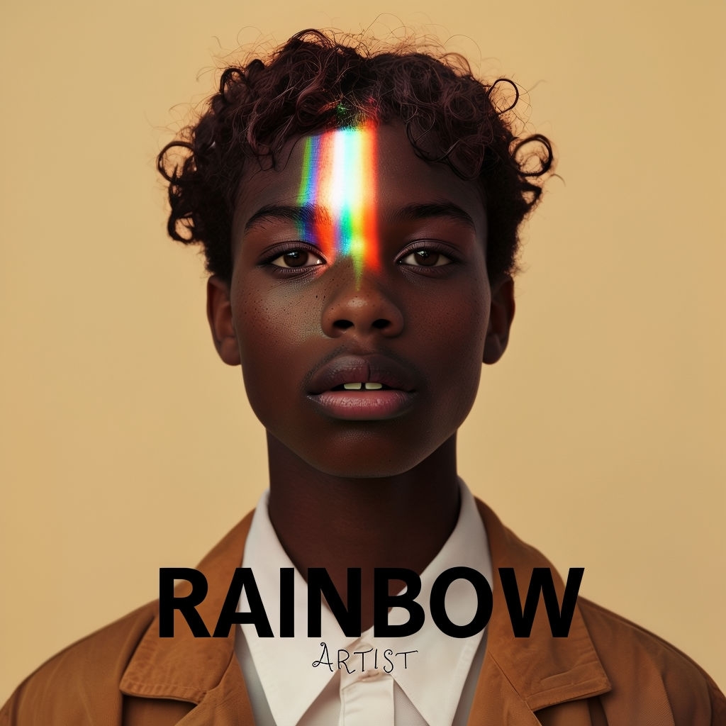 Captivating Rainbow Artist Portrait with Vibrant Light Effects Spotify Album Cover