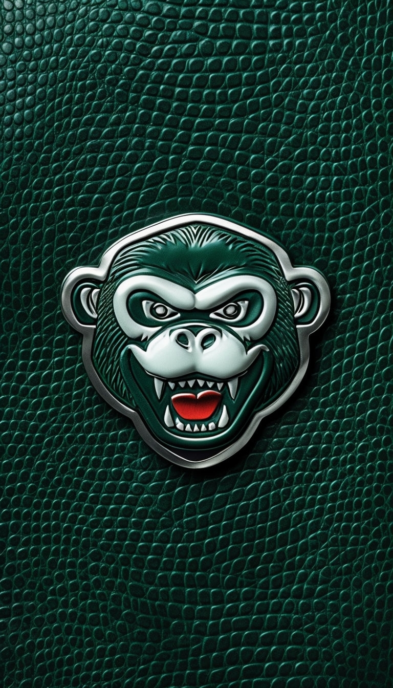 Glossy Embossed Monkey Head on Dark Green Leather Phone Case Cover