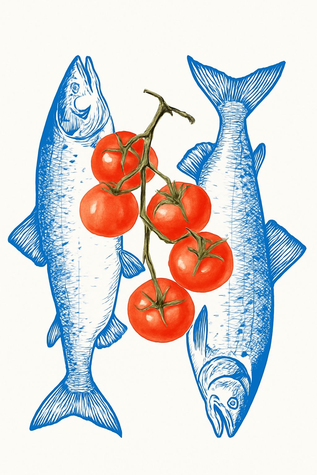 Symmetrical Blue Fish with Red Tomatoes Digital Art T-Shirt