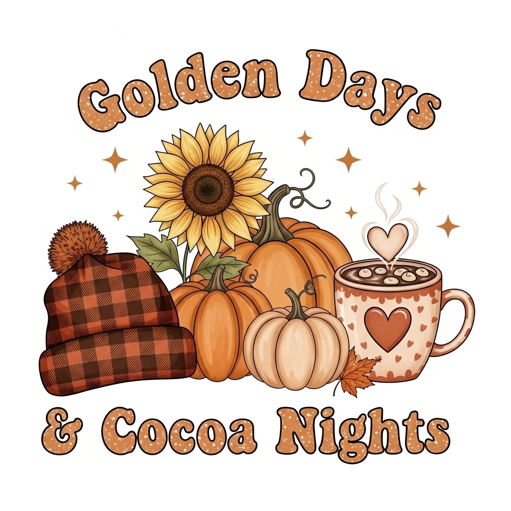 Whimsical Golden Days and Cocoa Nights Autumn T-Shirt