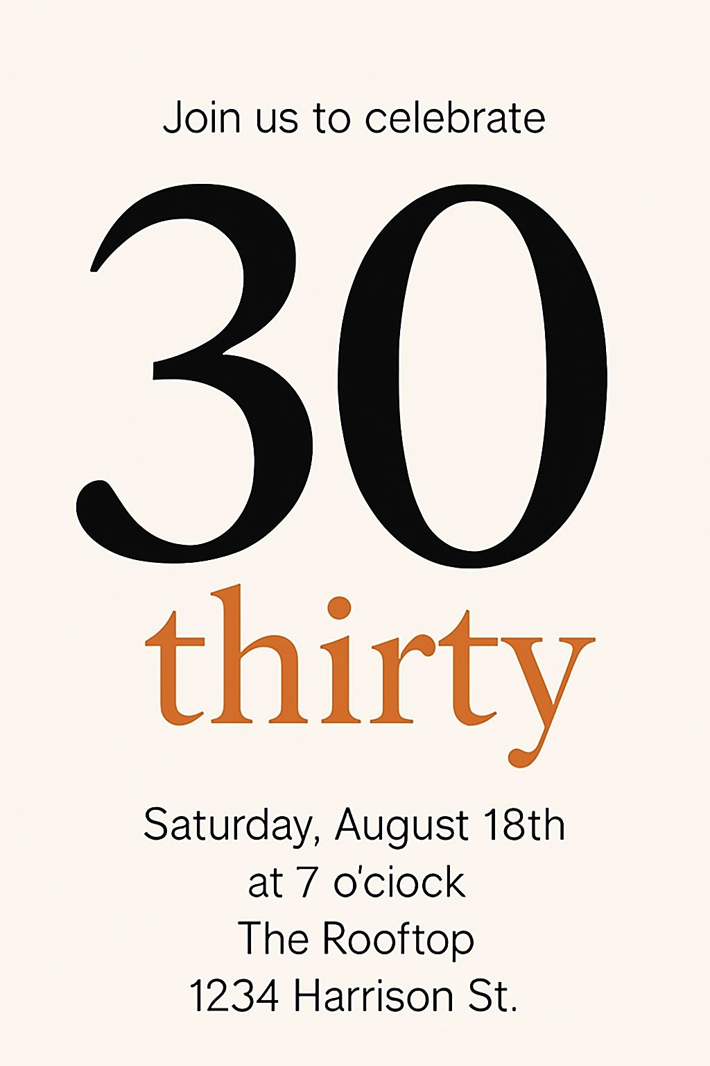 Elegant Minimalist 30th Birthday Invitation Card Design