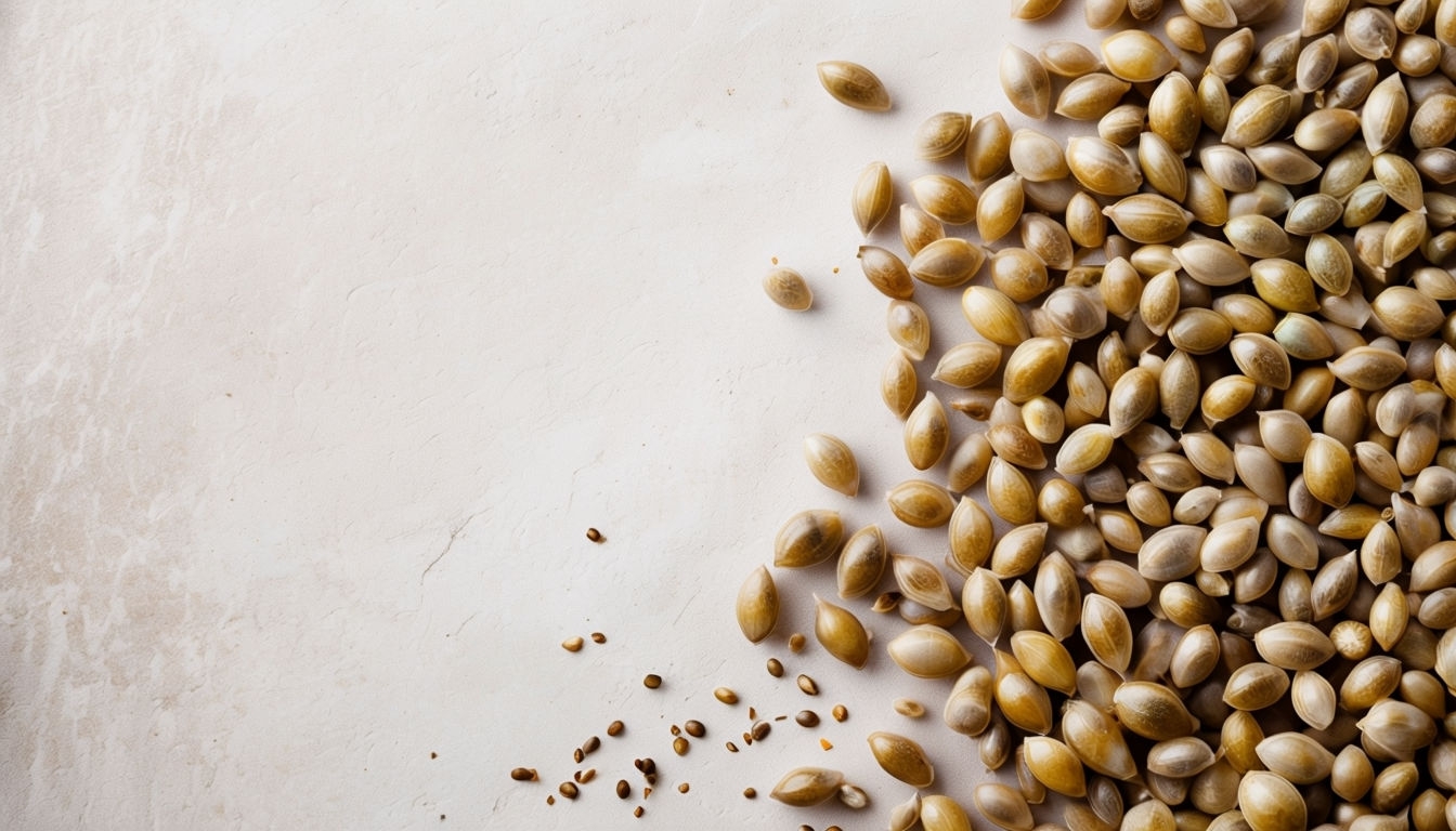 Minimalist Hemp Seeds on Beige Textured Surface Backgrounds