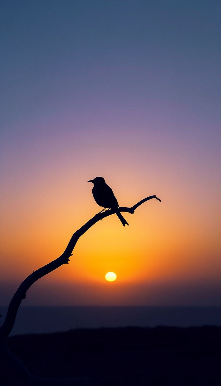Serene Sunset with Silhouetted Bird Minimalist Photography Mobile Wallpaper