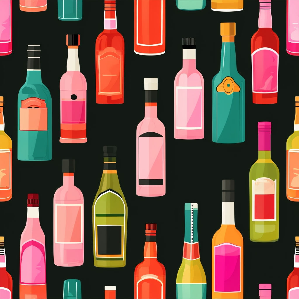 Vibrant Colorful Alcohol Bottles Seamless Pattern