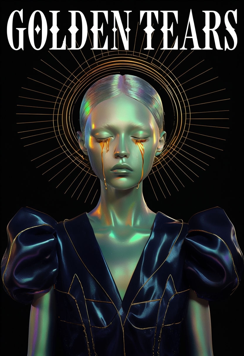 Golden Tears Ethereal Figure with Halo Art Poster
