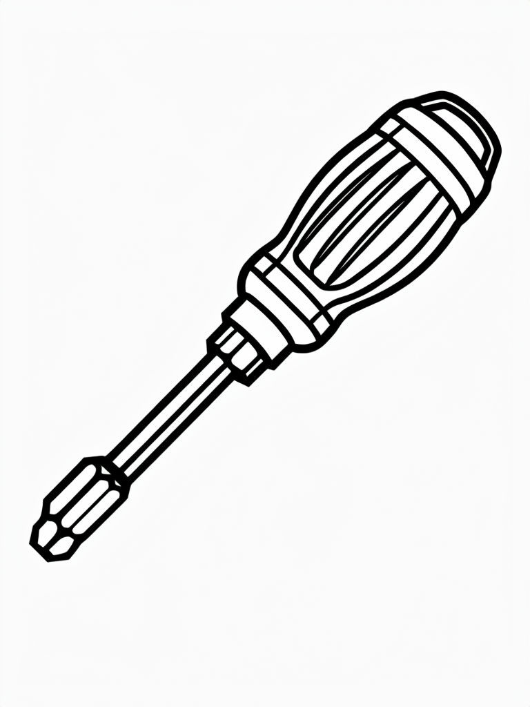 Simple Black and White Screwdriver Line Drawing Coloring Page