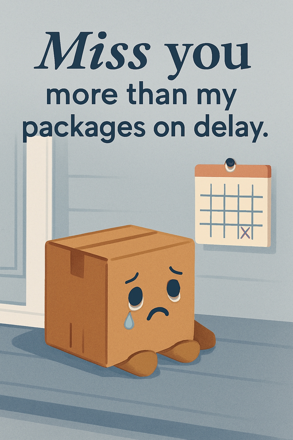 Sad Cartoon Cardboard Box with Missing Packages Illustration Card