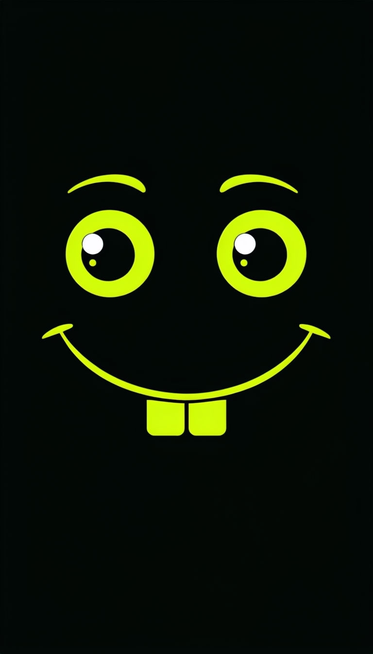 Playful Neon Yellow Cartoon Face on Black Background Mobile Wallpaper