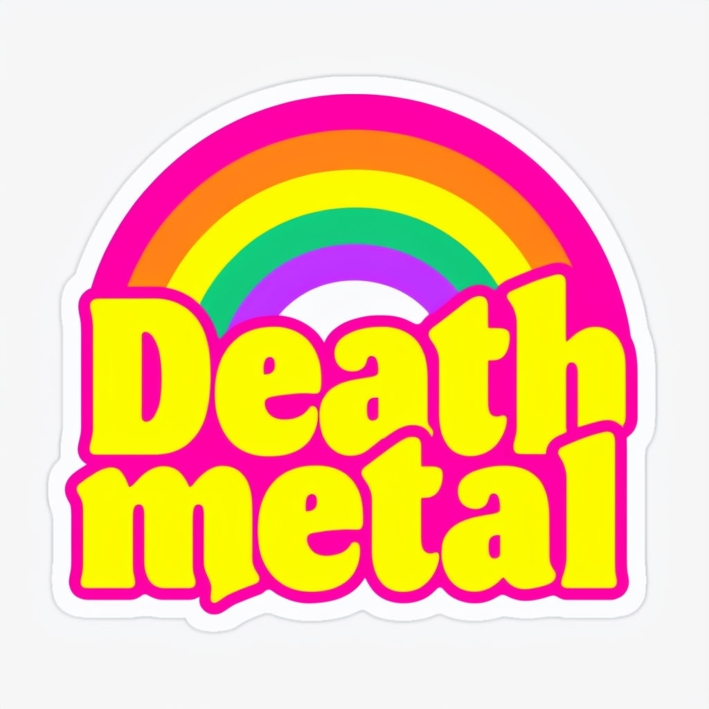 Bold Death Metal Text with Rainbow Background Sticker