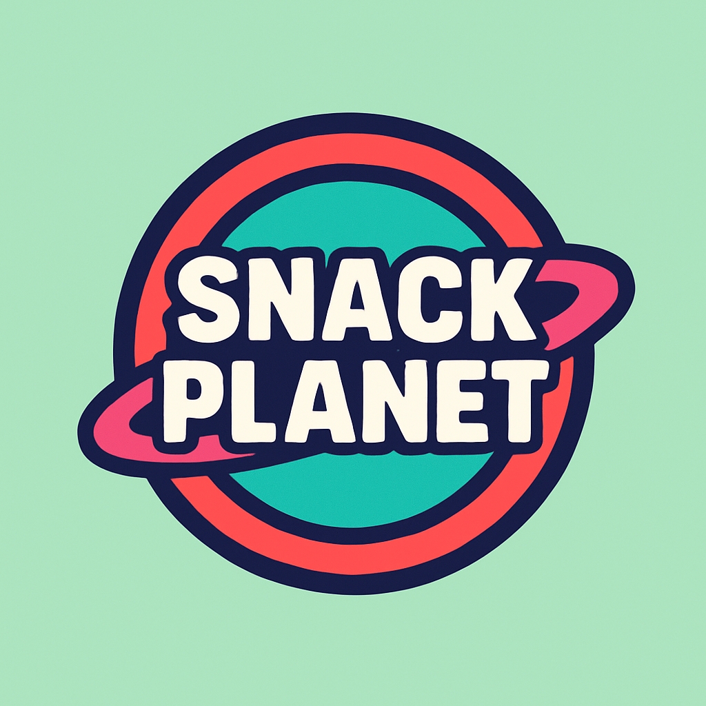 Vibrant Retro Snack Planet Logo Design with Playful Elements