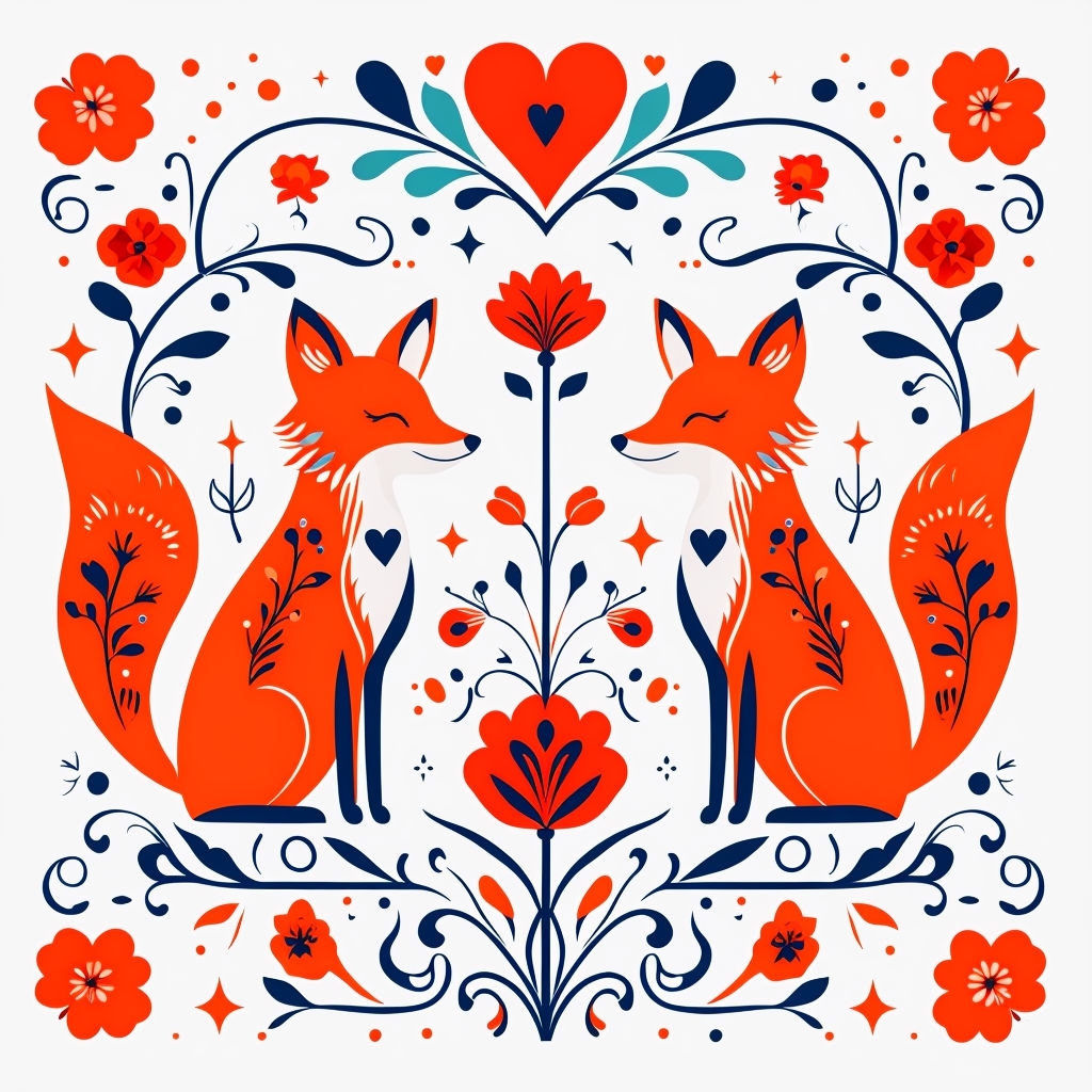 Whimsical Folk Art Foxes Seamless Pattern