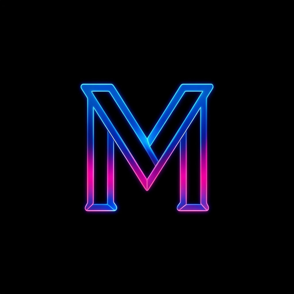 Futuristic Neon Letter M Monogram Design on Black Background Monogram